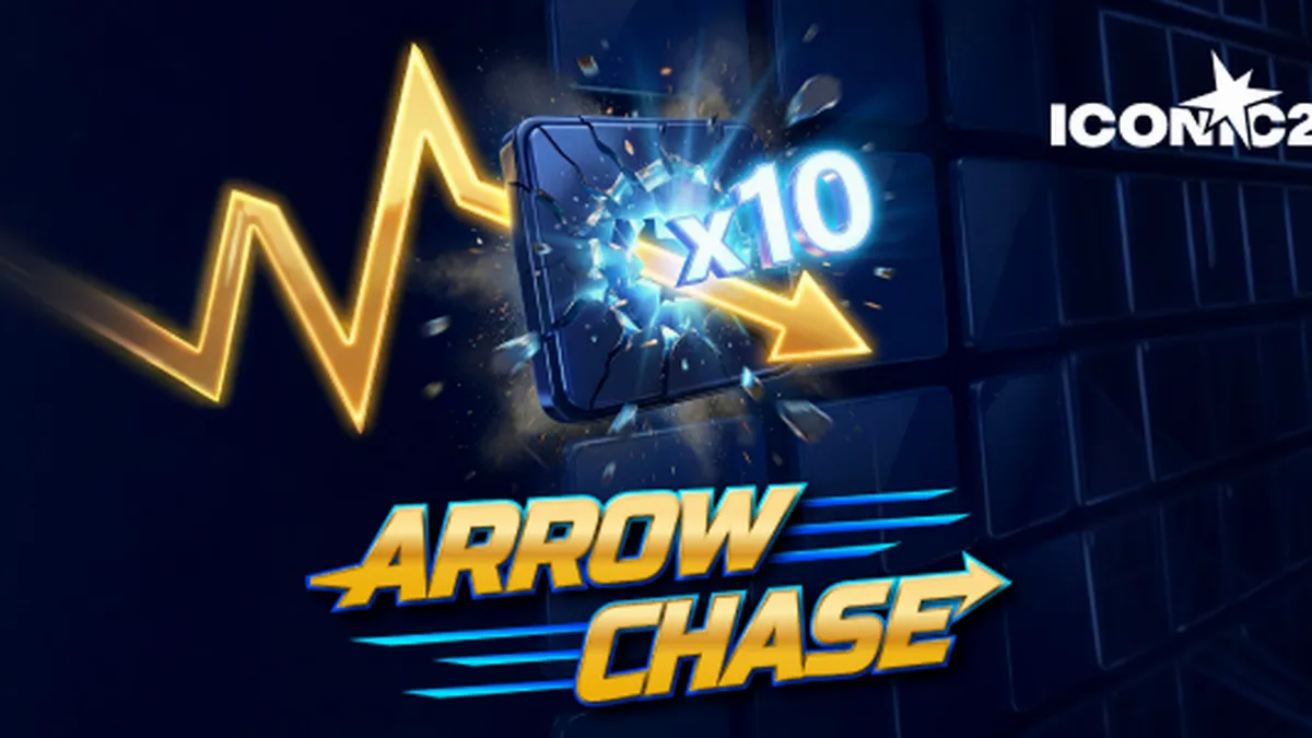Interface dinâmica do jogo Arrow Chase com seta e grade de multiplicadores