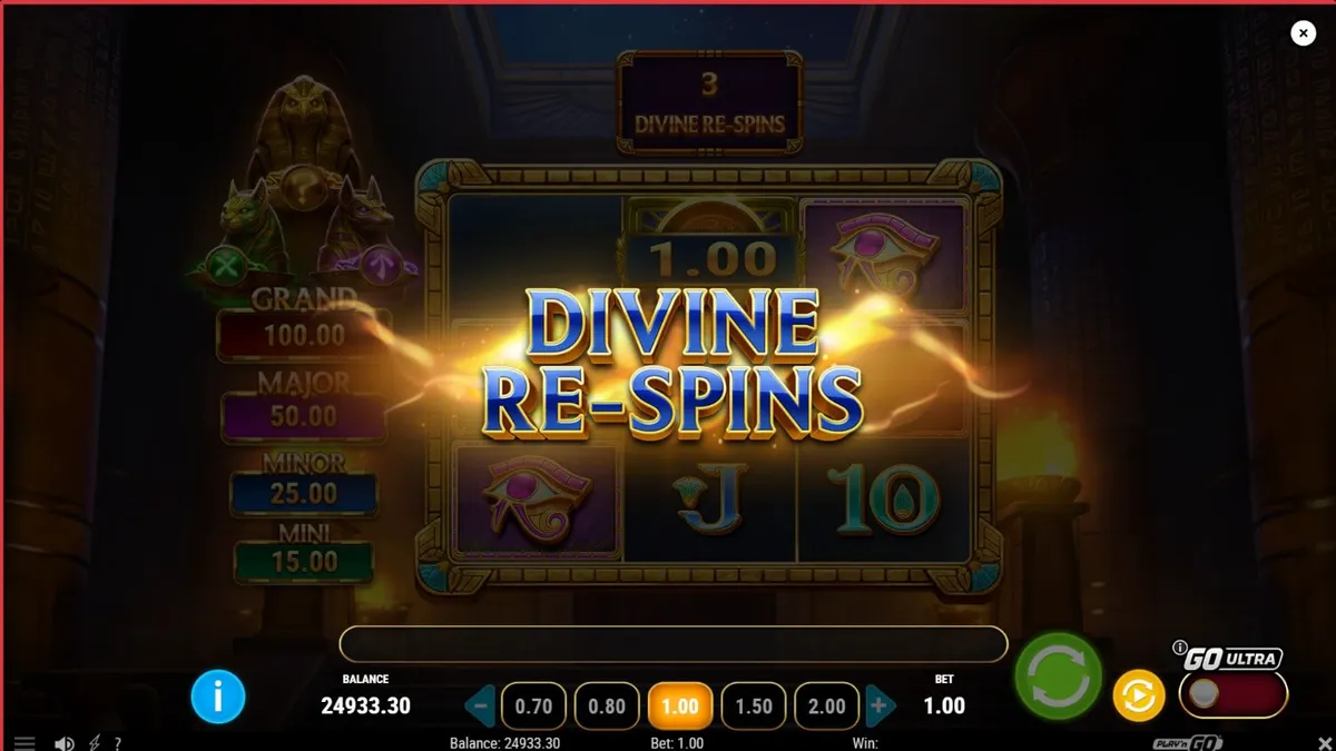 Temple of Three slot interface em um smartphone