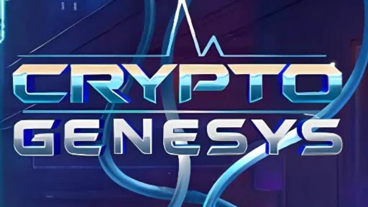 Interface futurista e vibrante do slot Crypto Genesys com temática cyberpunk